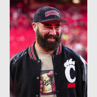 Jason Kelce Cincinnati vs Nebraska Game Jacket Jacket unisex detail view 2 | Dash Racegear — Jason Kelce Cincinnati vs Nebraska Throwback Game Jacket
