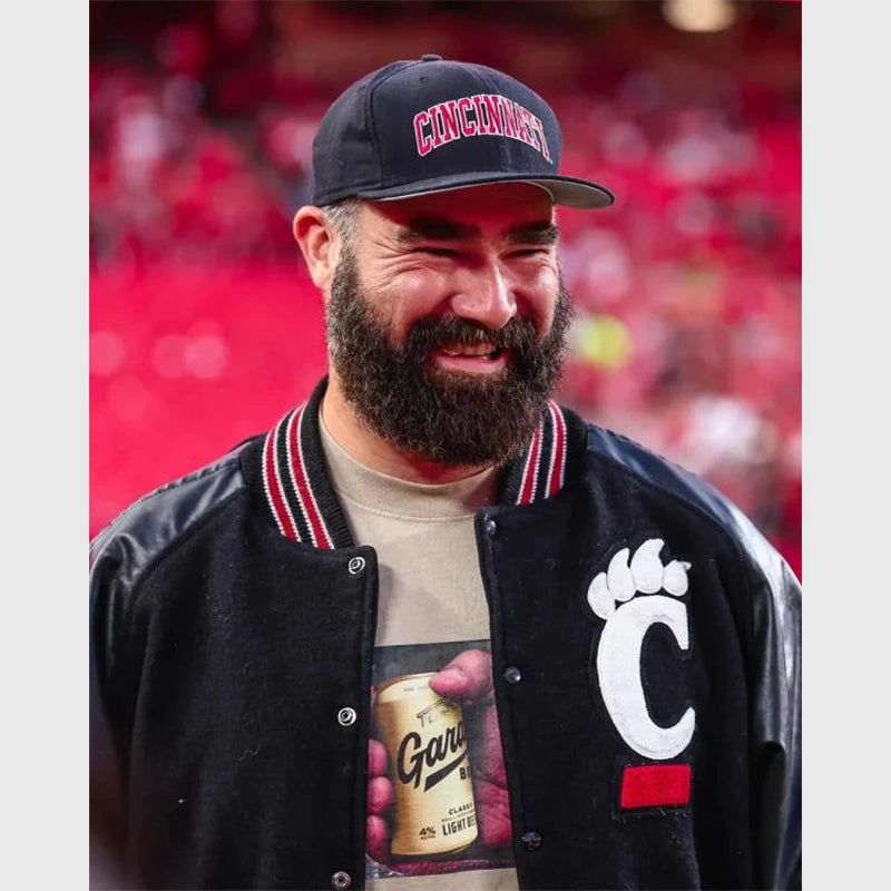 Jason Kelce Cincinnati vs Nebraska Game Jacket Jacket unisex detail view 2 | Dash Racegear — Jason Kelce Cincinnati vs Nebraska Throwback Game Jacket