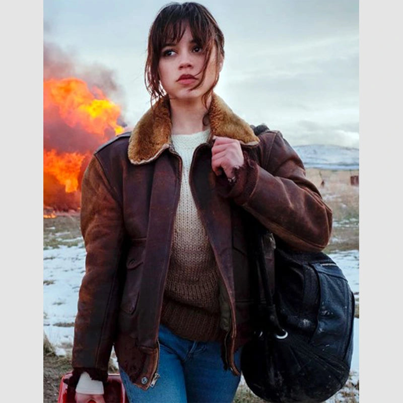 Hurry Up Tomorrow 2025 Jenna Ortega Leather Jacket Leather Jacket unisex front product view | Dash Racegear — Chic Leather Jacket – Jenna Ortega 2025 Hurry Up Tomorrow