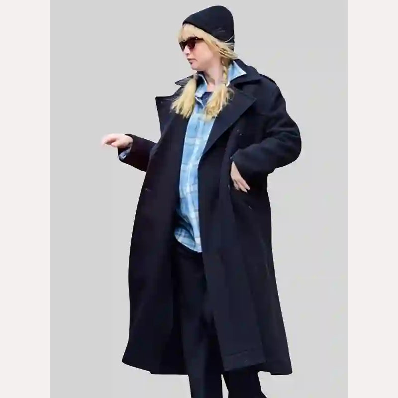 Jennifer Lawrence Black Coat Coat unisex detail view 3 | Dash Racegear — Jennifer Lawrence’s Sleek Black Coat – Minimalist Elegance