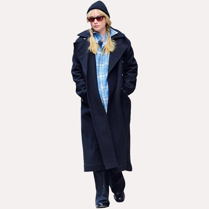 Jennifer Lawrence Black Coat Coat unisex detail view 4 | Dash Racegear — Celebrity Street Style – Jennifer Lawrence Black Overcoat
