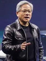 Jensen Huang Signature Black Leather Trucker Jacket Jacket unisex front product view | Dash Racegear — Black Tom Ford Jensen Huang signature leather trucker jacket crafted for premium comfort and versatile modern fashion.