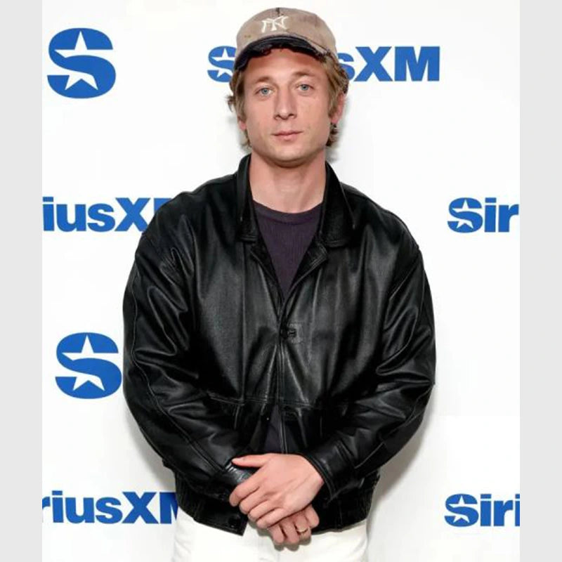 Jeremy Allen White SiriusXM’s Springsteen Town Hall Leather Jacket Leather Jacket unisex front product view | Dash Racegear — Springsteen SiriusXM Town Hall Jeremy Allen White wearing leather jacket