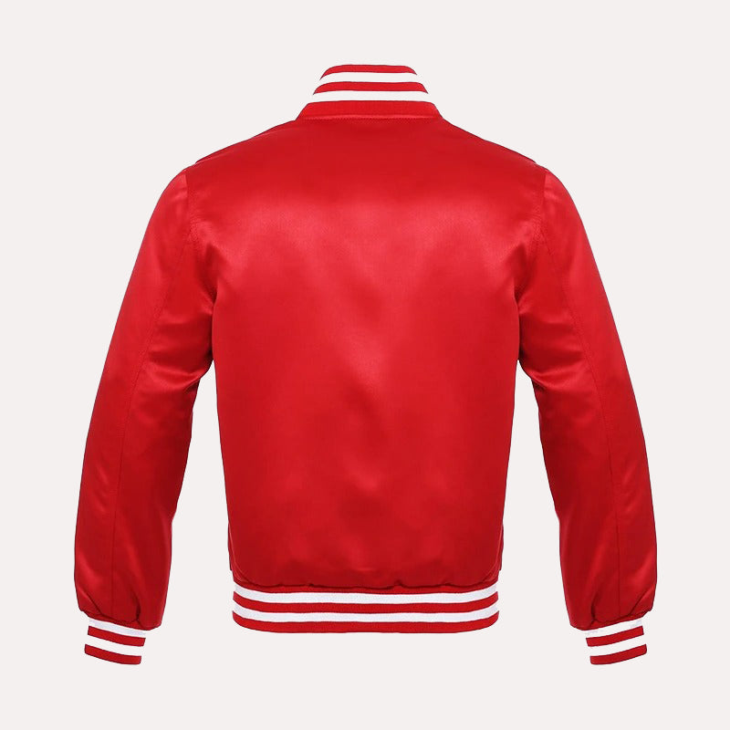 Jesse Red Varsity Jacket Varsity Jacket unisex detail view 2 | Dash Racegear — Jesse Red and White Varsity Jacket