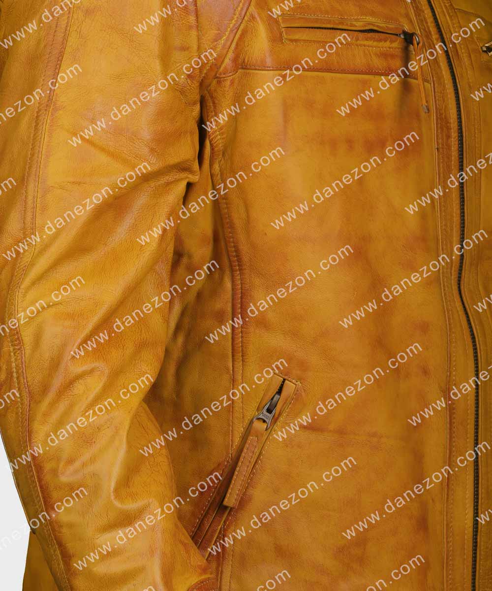 John Tan Brown Leather Jacket Leather Jacket unisex detail view 2 | Dash Racegear — Mens Brown Tan Slimfit Leather Jacket