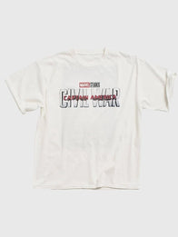 JOURNAL STANDARD Relume x Captain America T-Shirt Shirt unisex front product view | Dash Racegear — Journal Standard x Marvel Captain America Civil War T-Shirt in White featuring a soft feel, casual fit, and superhero-inspired graphic style.