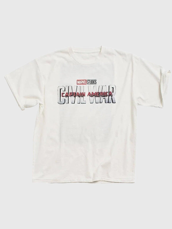 JOURNAL STANDARD Relume x Captain America T-Shirt Shirt unisex front product view | Dash Racegear — Journal Standard x Marvel Captain America Civil War T-Shirt in White featuring a soft feel, casual fit, and superhero-inspired graphic style.