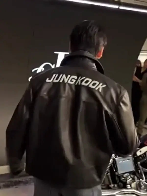 Jungkook CK JK Leather Jacket Leather Jacket unisex detail view 2 | Dash Racegear — full back view of Jungkook CK JK Black Leather Jacket