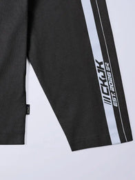 Jung Kook x Calvin Klein Racing Stripe T-Shirt Shirt unisex detail view 3 | Dash Racegear — Jungkook inspired Calvin Klein black tee with racing stripe design and relaxed casual wear appeal.