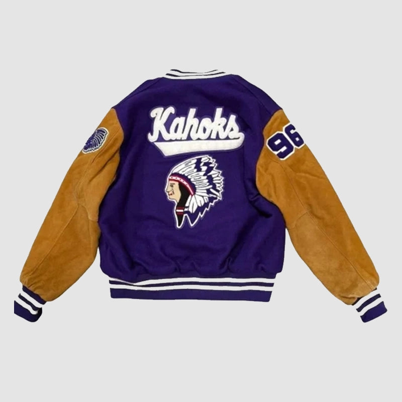 Kahoks Letterman Jacket Jacket unisex detail view 3 | Dash Racegear — Back view of Kahoks Letterman Jacket – Classic Wool and Leather Materials