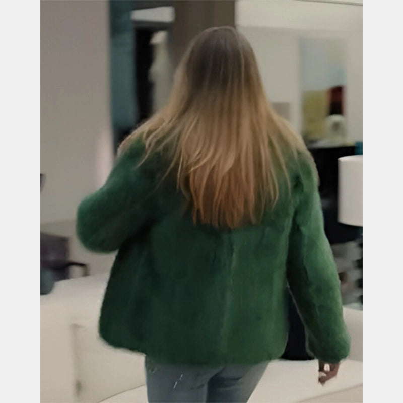High Potential 2025 Kaitlin Olson Green Fur Coat Coat unisex detail view 4 | Dash Racegear — Kaitlin Olson Green Fur Coat High Potential 2025