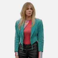 High Potential Kaitlin Olson Teal Fringed Jacket Jacket unisex detail view 4 | Dash Racegear — Kaitlin Olson Teal Fringed Jacket High Potential