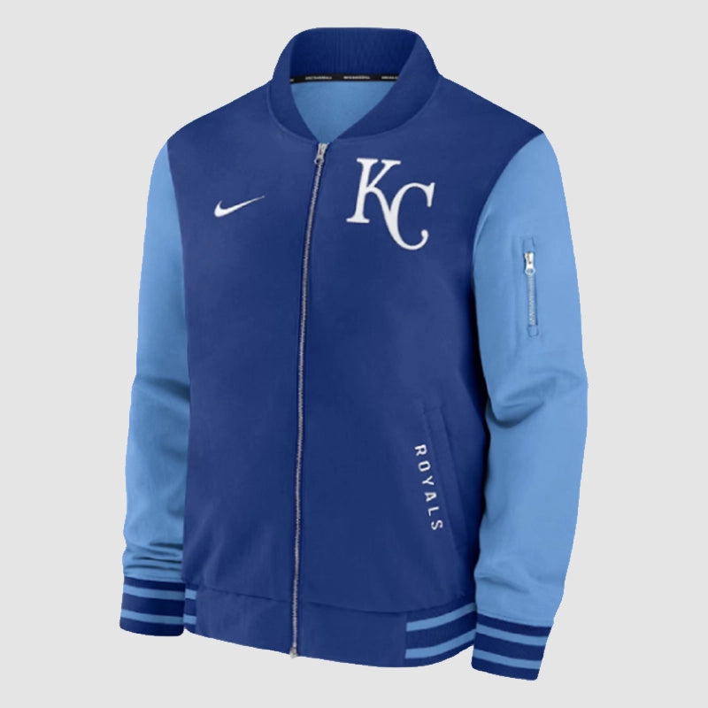Kansas City Royals Dugout Jacket Jacket unisex front product view | Dash Racegear — Kansas City Dugout Jacket – Royals Fan Must-Have