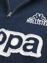 Hollister x Kappa Boxy Zip-Up Logo Graphic Hoodie Hoodie unisex detail view 3 | Dash Racegear — Unisex Hollister x Kappa 2026 zip-up hoodie in navy blue, oversized boxy style, perfect for chill street styling.