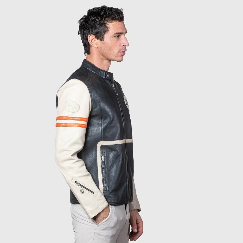 Mans Karl 24H Le Ecru Black Leather Jacket Leather Jacket unisex detail view 7 | Dash Racegear — Mans Karl 24H Le Ecru Jacket – Classic Black Leather Look
