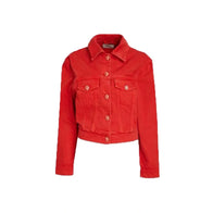 Kathleen Red Denim Jacket Denim Jacket unisex front product view | Dash Racegear — Kathleen Red Denim Jacket with Shirt Style Collar