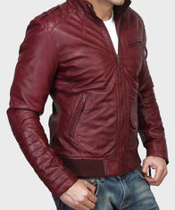 Kevin Burgundy Leather Jacket Leather Jacket unisex detail view 2 | Dash Racegear — Kevin Burgundy Slimfit Jacket