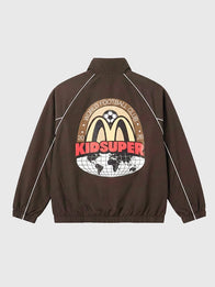 KidSuper X McDonald’s Track Jacket Jacket unisex detail view 2 | Dash Racegear — Brown Kidsuper x McDonalds Track Jacket featuring a unique football-inspired look, comfortable fit, and modern casual style.