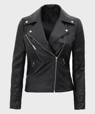 Kinzie Black Motorcycle Leather Jacket Leather Jacket unisex front product view | Dash Racegear — Womens Motorcycle Black Leather Jacket