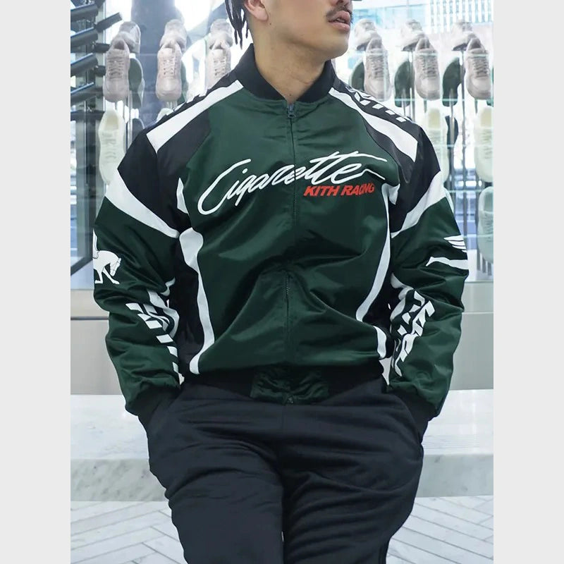Kith X Cigarette Racing Nylon Bomber Jacket Bomber Jacket unisex front product view | Dash Racegear — Kith Cigarette Racing Bomber Jacket – Performance Meets Fashion