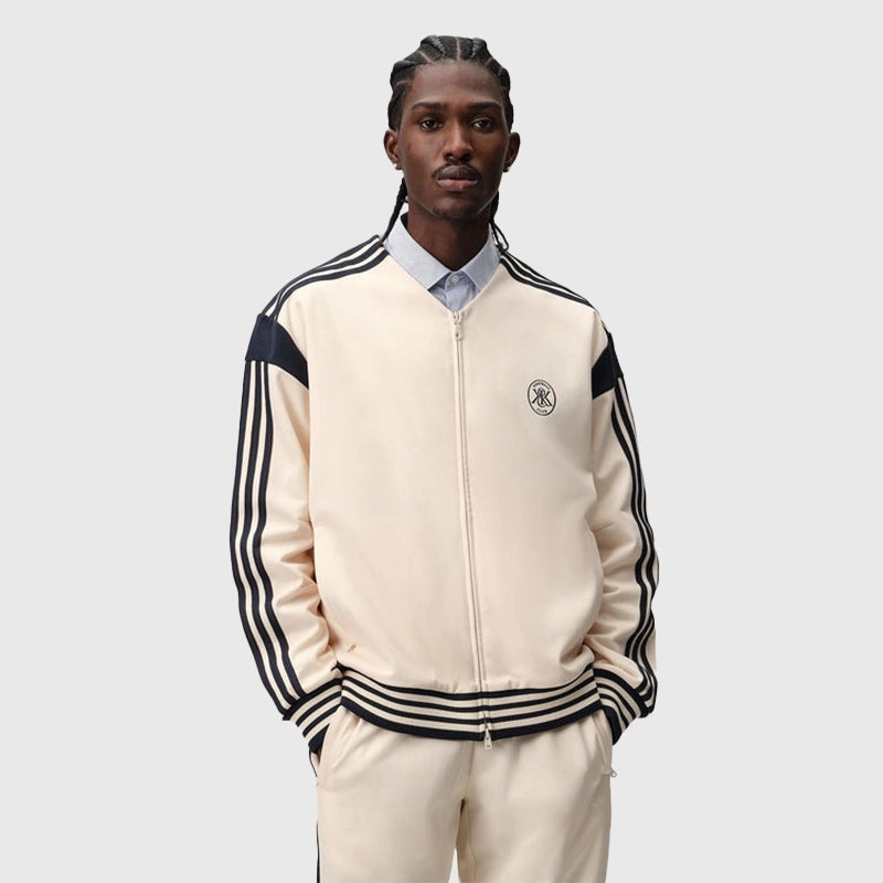 Kith for Adidas Football Striped Track Jacket Jacket unisex front product view | Dash Racegear — adidas Kith striped football track jacket for everyday sporty look