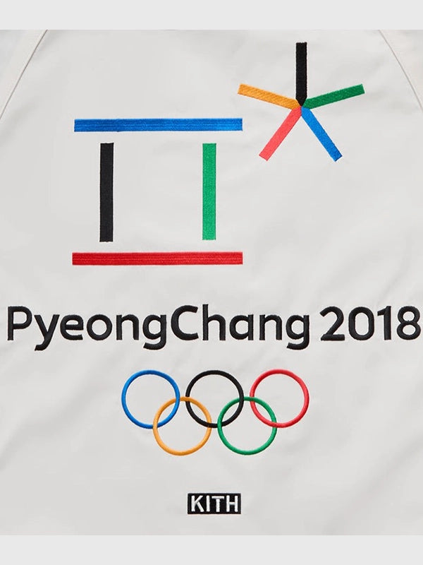 Kith for Olympics Heritage Marks Eugene Track Jacket Jacket unisex detail view 4 | Dash Racegear — 2026 Kith for Olympics Eugene multicolor track jacket, Heritage Marks edition, casual, lightweight, and versatile.