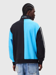 Kith & Messi for Adidas Football Quarter Zip Jacket Jacket unisex detail view 4 | Dash Racegear — Unisex quarter zip pullover in blue and black from Kith & Messi for Adidas 2026 with easy casual wear feel.