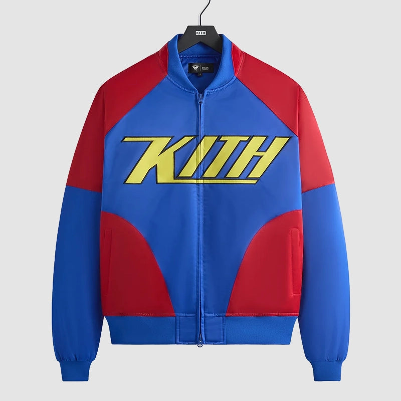 Kith x Superman Bomber Jacket Bomber Jacket unisex front product view | Dash Racegear — Superman Bomber Jacket – Kith’s Must-Have Collaboration