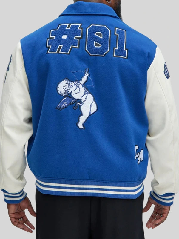Koyin x Fashion Nova Varsity Jacket Varsity Jacket unisex detail view 2 | Dash Racegear — Blue wool varsity jacket by Koyin x Fashion Nova, ideal for layering and everyday style.