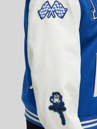 Koyin x Fashion Nova Varsity Jacket Varsity Jacket unisex detail view 4 | Dash Racegear — Koyin Fashion Nova blue wool varsity jacket, great for casual wear and cool-weather outfits.