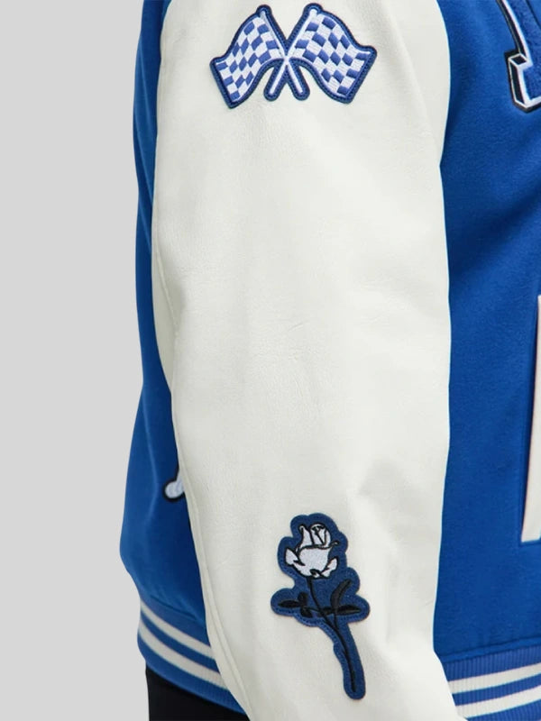 Koyin x Fashion Nova Varsity Jacket Varsity Jacket unisex detail view 4 | Dash Racegear — Koyin Fashion Nova blue wool varsity jacket, great for casual wear and cool-weather outfits.