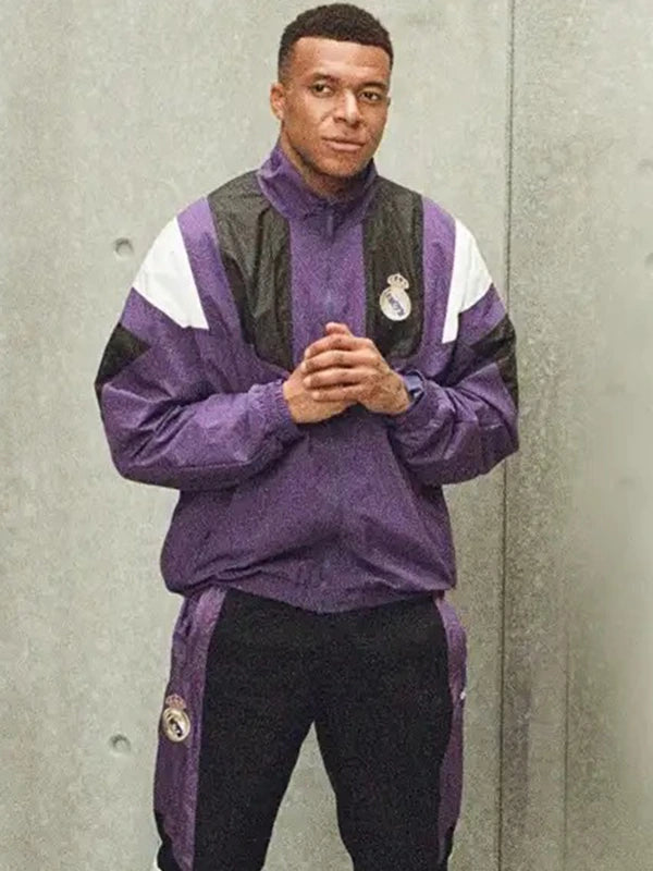 Kylian Mbappe EA FC 27 Real Madrid Track Jacket Jacket unisex detail view 2 | Dash Racegear — Purple Real Madrid Adidas EA Sports FC 27 Kylian Mbappé woven track jacket crafted for lightweight comfort and versatile casual fashion.