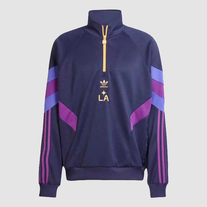 LA Galaxy Adidas 2025 Originals Half Zip Crew Sweatshirt Sweatshirt unisex front product view | Dash Racegear — Adidas LA Galaxy Half Zip Crew Sweatshirt – 2025 Edition