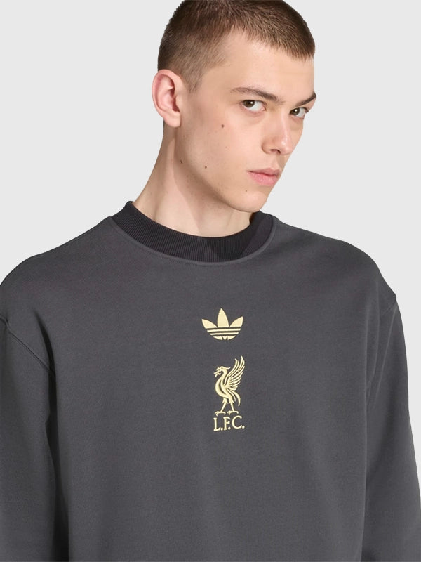LFC Adidas 25/26 LFSTLR Crew Sweatshirt Sweatshirt unisex detail view 3 | Dash Racegear — LFC adidas Mens 25/26 Crew Sweatshirt, LFSTLR design, dark grey, casual and sporty look.
