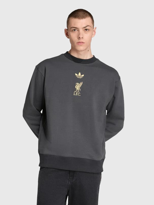 LFC Adidas 25/26 LFSTLR Crew Sweatshirt Sweatshirt unisex front product view | Dash Racegear — LFC adidas 25/26 LFSTLR Crew Sweatshirt, dark grey, versatile menswear for Liverpool supporters.