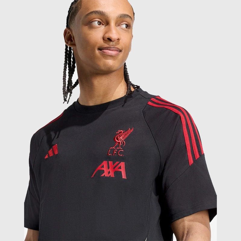 LFC Adidas 25/26 Domestic Training Tee Fashion Apparel unisex detail view 5 | Dash Racegear — Liverpool FC black training shirt from Adidas with breathable fabric and slim fit