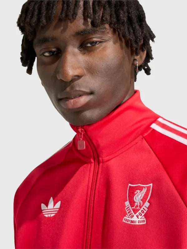 LFC adidas Track Jacket Jacket unisex detail view 4 | Dash Racegear — Red LFC adidas men’s jacket with zip pockets and classic three-stripe design for casual fan outfits.