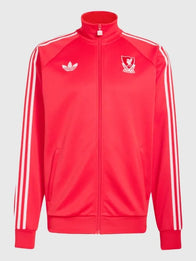 LFC adidas Track Jacket Jacket unisex front product view | Dash Racegear — Red adidas LFC men’s jacket with athletic silhouette and iconic stripes for stylish fan wear.