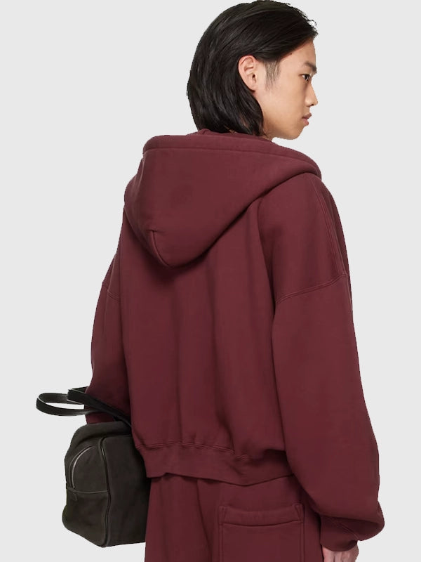 BRUCE LEE x LUU DAN Zip Hoodie Hoodie unisex detail view 3 | Dash Racegear — A comfortable zip hoodie in deep burgundy tone combining Bruce Lee influence with clean urban fashion design.