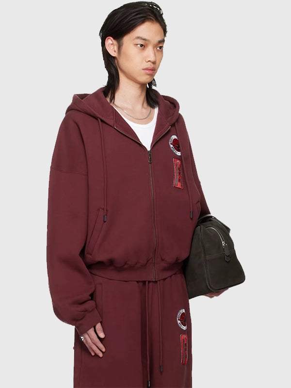 BRUCE LEE x LUU DAN Zip Hoodie Hoodie unisex detail view 2 | Dash Racegear — Burgundy full zip hoodie inspired by Bruce Lee x LUU DAN 2026 featuring smooth fabric and modern street style.