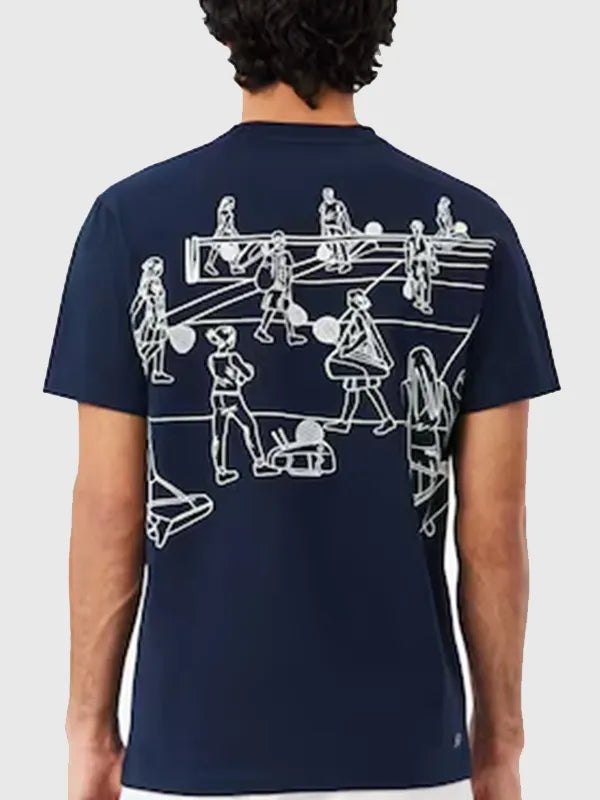 Lacoste Ultra Dry Printed Tennis T-Shirt Shirt unisex detail view 4 | Dash Racegear — Unisex navy blue Lacoste 2026 printed tennis tee, Ultra Dry comfort, perfect for training sessions and casual streetwear.