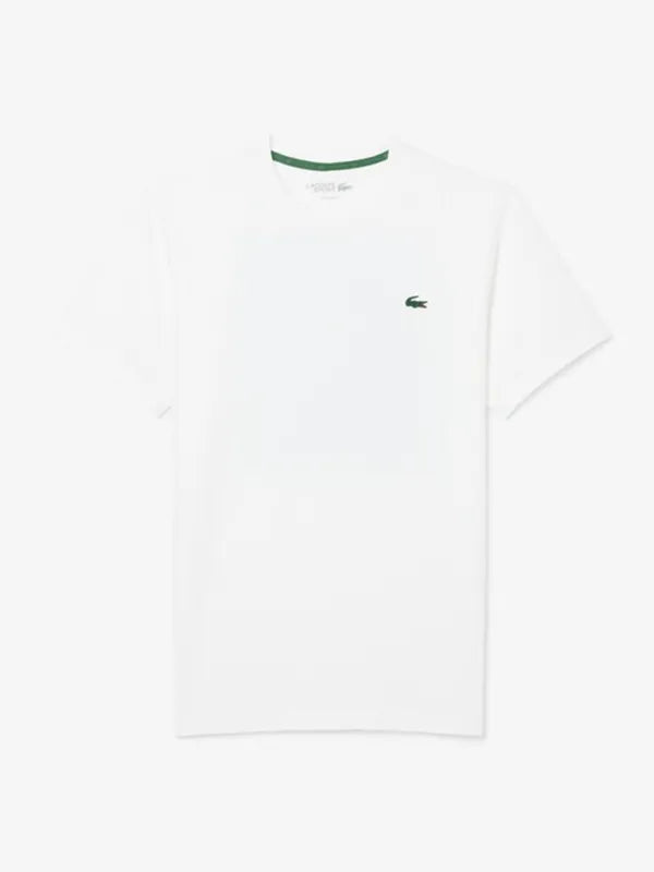 Lacoste Ultra Dry Printed White Tennis T-Shirt Shirt unisex detail view 2 | Dash Racegear — Unisex Lacoste 2026 Ultra Dry printed tennis T-shirt in white, lightweight performance fabric for sporty everyday wear.