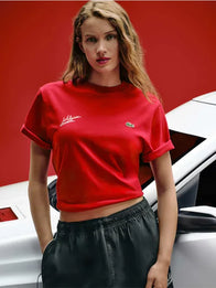 Lacoste x Alpine T-Shirt Shirt unisex front product view | Dash Racegear — Red Lacoste x Alpine Women’s Jersey Graphic T-Shirt with a comfortable silhouette and modern motorsport-inspired aesthetic.