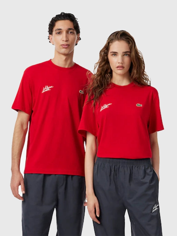Lacoste x Alpine T-Shirt Shirt unisex detail view 2 | Dash Racegear — Lacoste x Alpine Women's Red Jersey Graphic T-Shirt 2026 featuring a soft feel, relaxed fit, and bold sporty-inspired design.