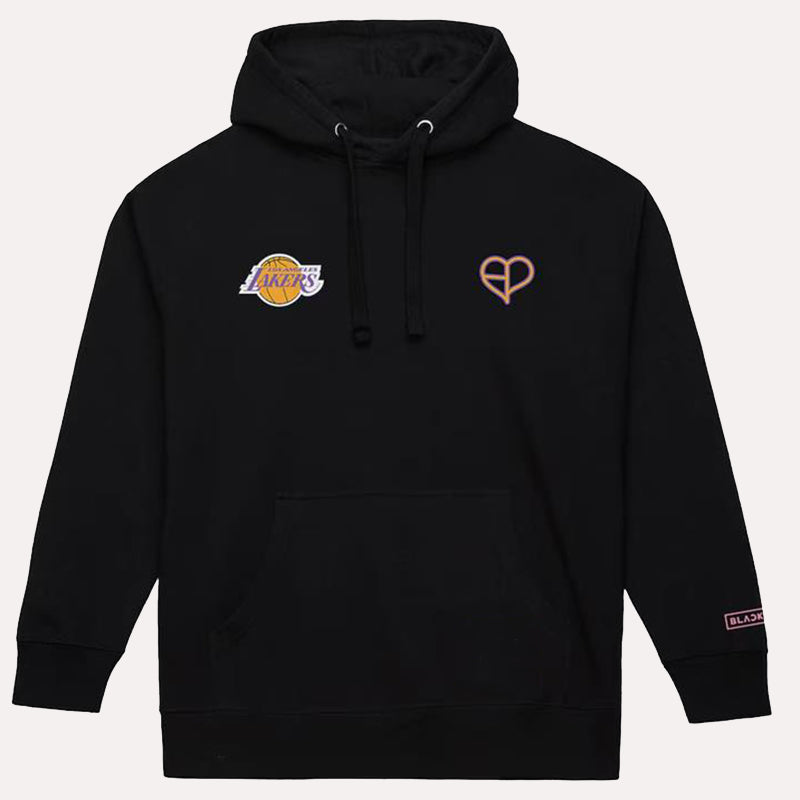 Lakers Mitchell & Ness x BLACKPINK Hoodie Hoodie unisex front product view | Dash Racegear — Lakers x BLACKPINK Hoodie – Mitchell & Ness NBA x K-pop Collab