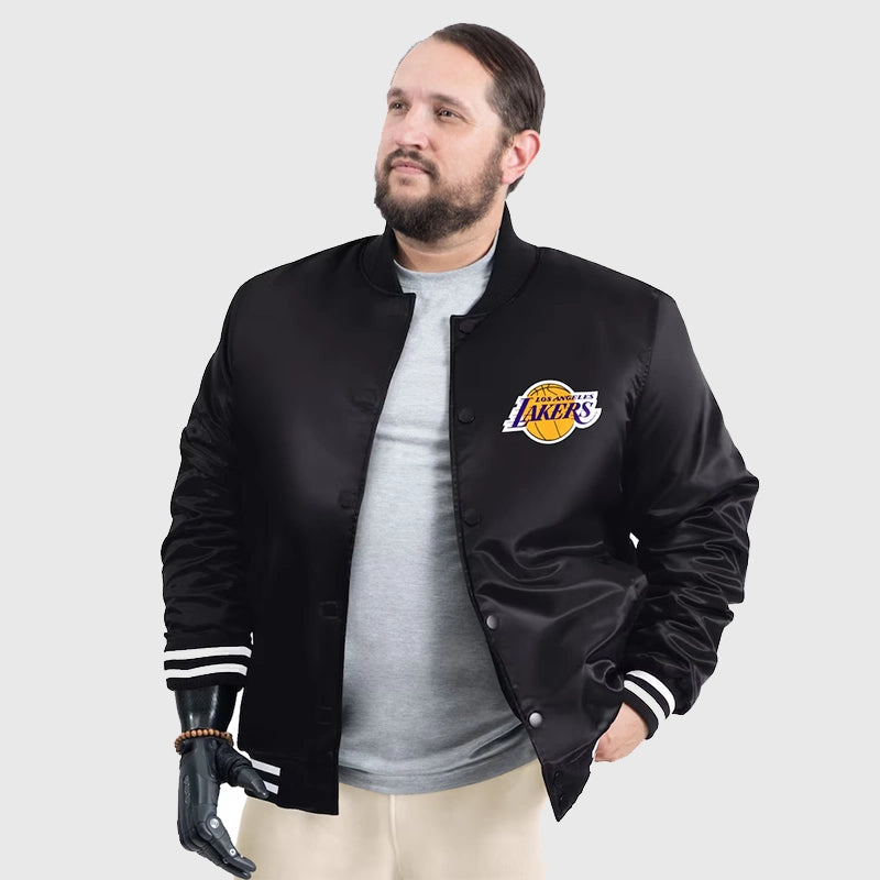 Lakers G-III Sports by Carl Banks Adaptive Satin Varsity Jacket Varsity Jacket unisex detail view 2 | Dash Racegear — G-III Sports Lakers Adaptive Jacket in varsity satin design 2025 collection