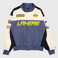 New Era Los Angeles Lakers Motorsports Jacket Jacket unisex front product view | Dash Racegear — New Era Los Angeles Lakers Racing-Inspired Motorsports Jacket