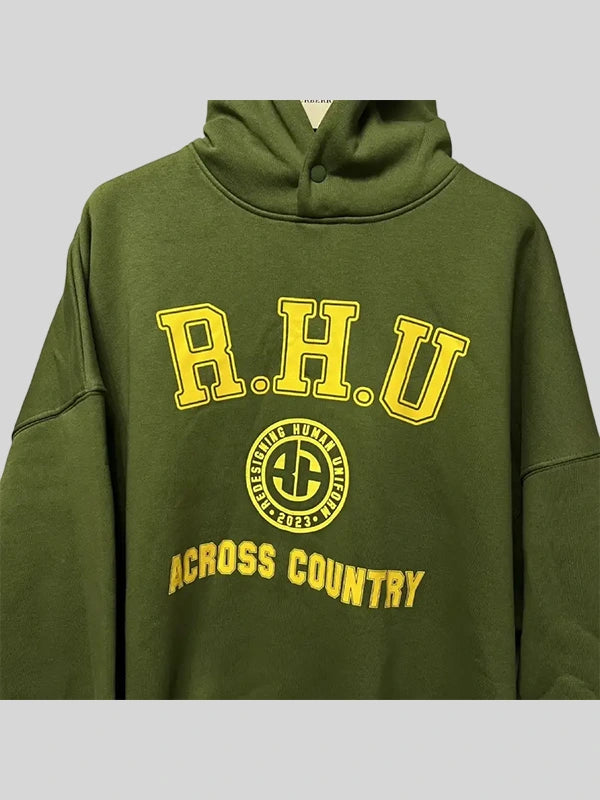 Landon Barker Green Hoodie Hoodie unisex detail view 7 | Dash Racegear — Landon Barker Rhude Green Hoodie in a unisex pullover design, ideal for fashion lovers styling cozy daily looks.