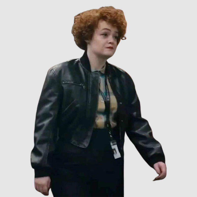 Leah Byrne Dept Q Bomber Leather Jacket Leather Jacket unisex detail view 3 | Dash Racegear — Leah Byrne lookalike bomber jacket from Dept Q
