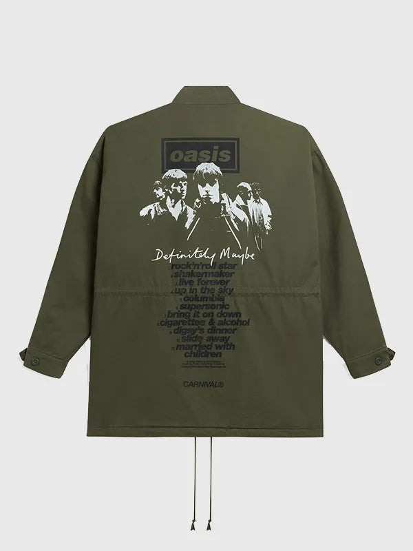 Carnival x Oasis Legendary Parka Jacket Jacket unisex detail view 2 | Dash Racegear — Green Legendary Carnival x Oasis 2026 parka jacket, unisex fit, perfect for chilly outings.